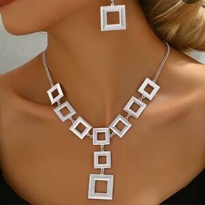 Elegant Silver Geometric Necklace and Earring Set